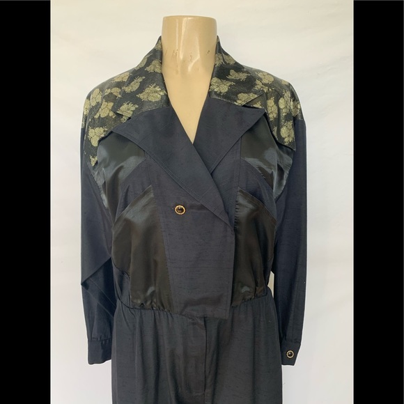VTG Jon Wesley Sz 8 Black W/Gold Flowers Jumpsuit - Picture 2 of 8